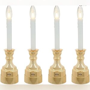 Bethlehem Lights Set of 4 Battery Operated LED Window Candles w/ gold base